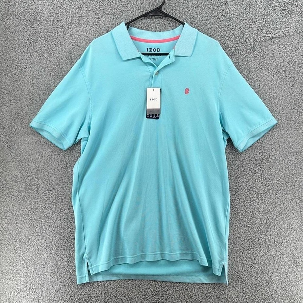 Izod Advantage Performance Polo Shirt Light Blue Natural Stretch Mens Large NEW